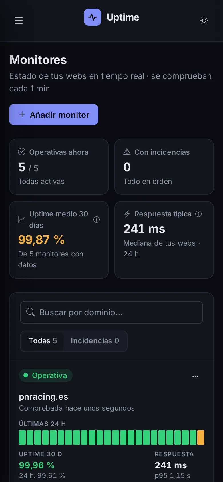 Uptime instalada en un móvil